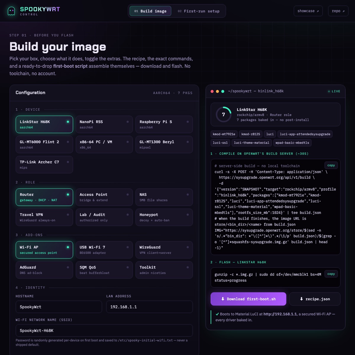 SpookyWrt Control — the build-your-image configurator